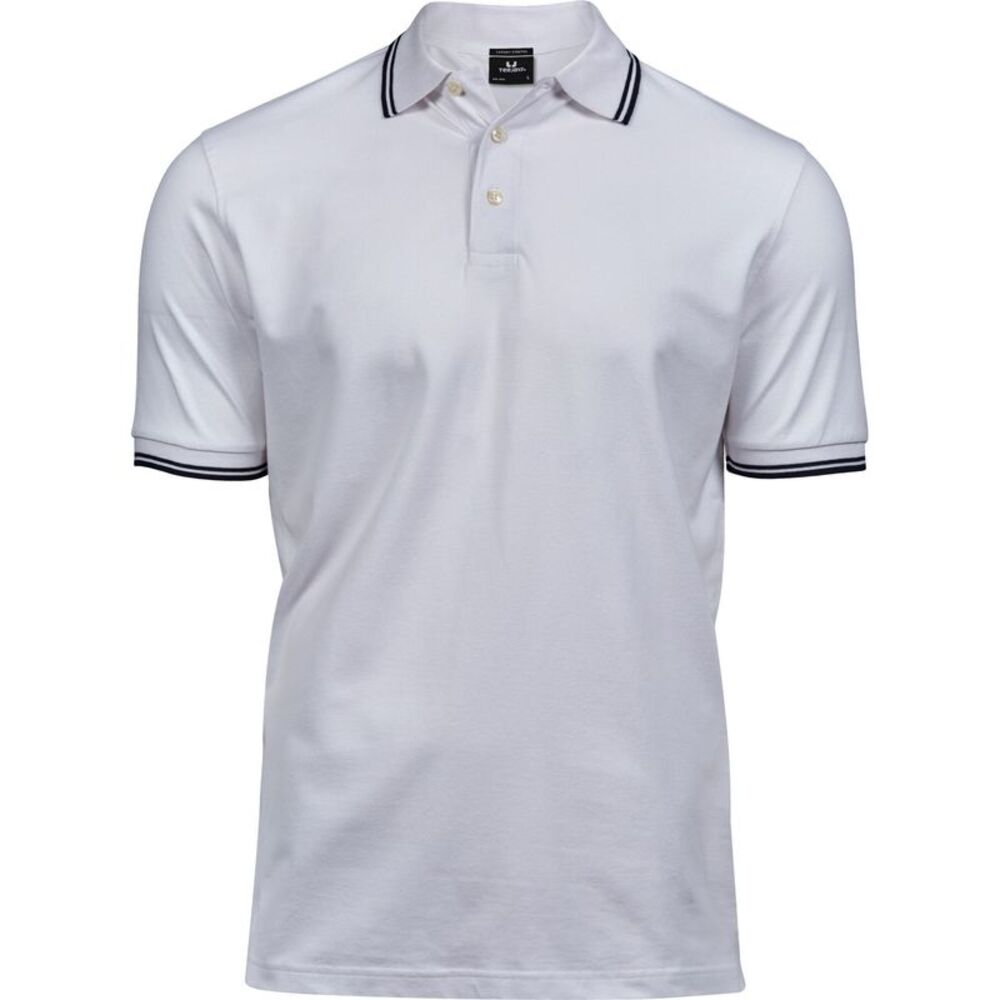 Tee Jays Mens Luxury Stripe Polo Shirt / White/Navy